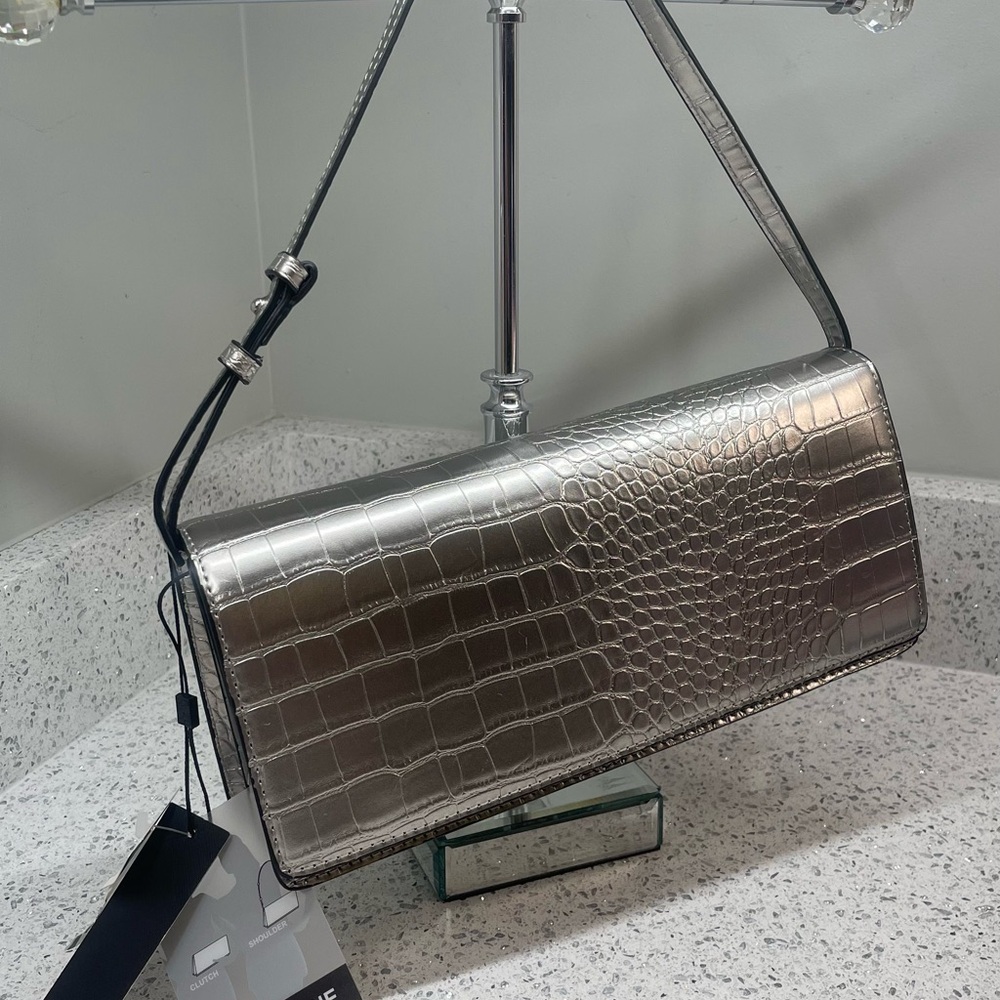 NWT BCBG Silver Crocodile Embossed Women's Bag